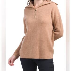 Rachel Zoe 100% 2-Ply Cashmere Quarter Zip Ribbed Sweater Size Large